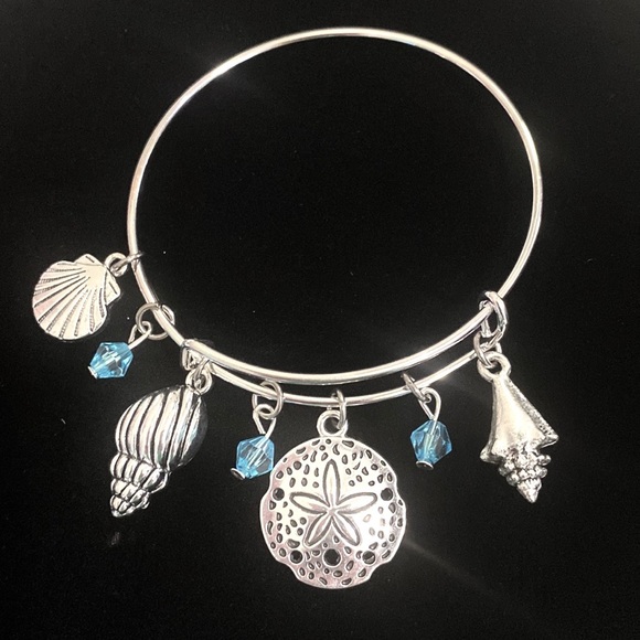 Seashells Sand Dollar Beach Bracelet Charm Bangle - Picture 2 of 4